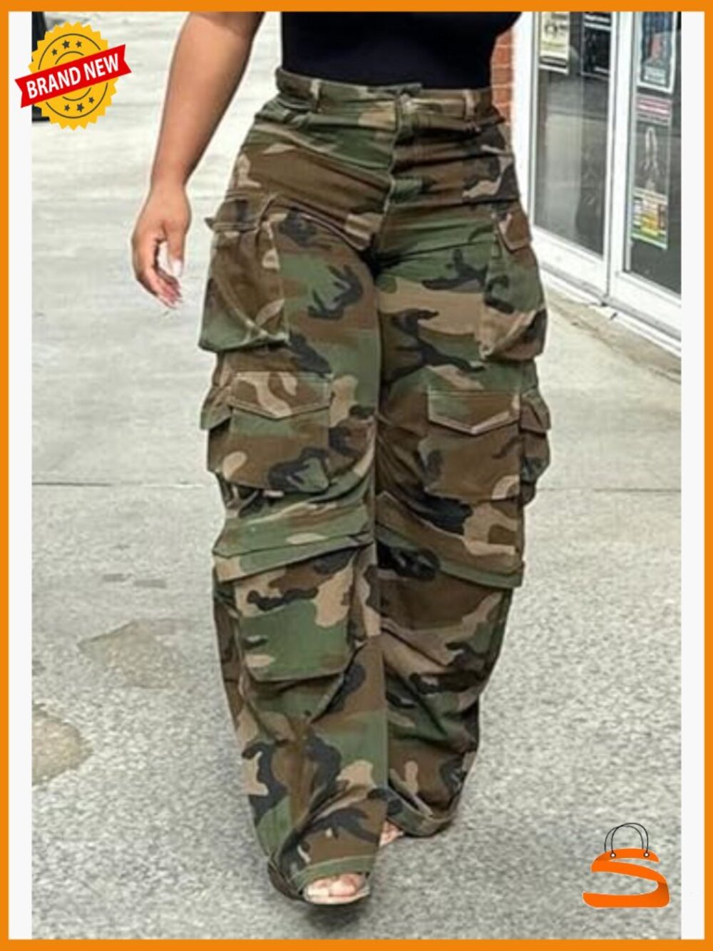 High Waisted Wide Leg Cargo Pants with Pockets, Lightweight Polyester Blend - Picture 4 of 7
